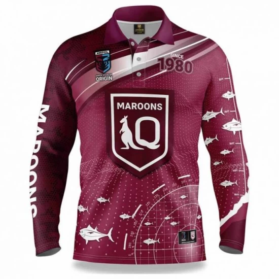 2022 QLD Maroons Mens Fishfinder Fishing Shirt 2022 QLD Maroons Mens Fishfinder Fishing Shirt